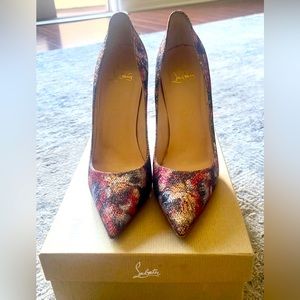 silver Christian Louboutin size 8.5. 120cm heels.